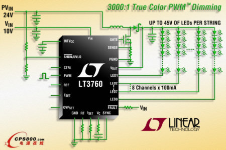 ��������8ͨ��100mA����ģʽLED����LT3760